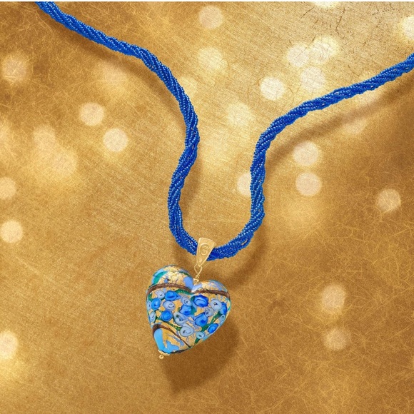Italian Multicolored Murano Heart Pendant Necklace in 18kt Gold Over Sterling - Picture 13 of 15
